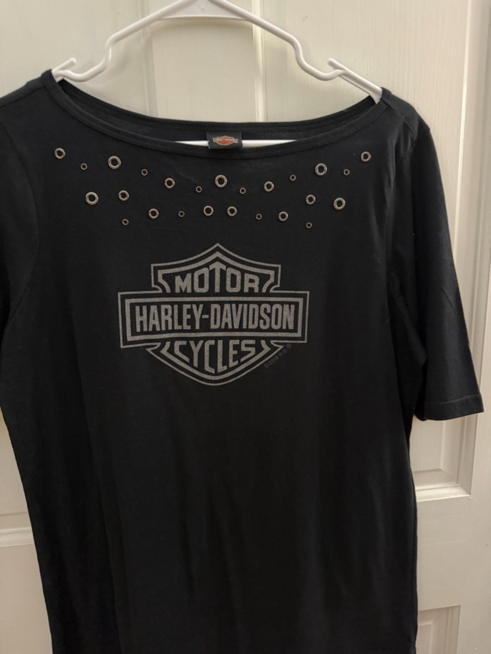 Harley-Davidson Black Short Sleeve Tee with Silver Logo and Grommets